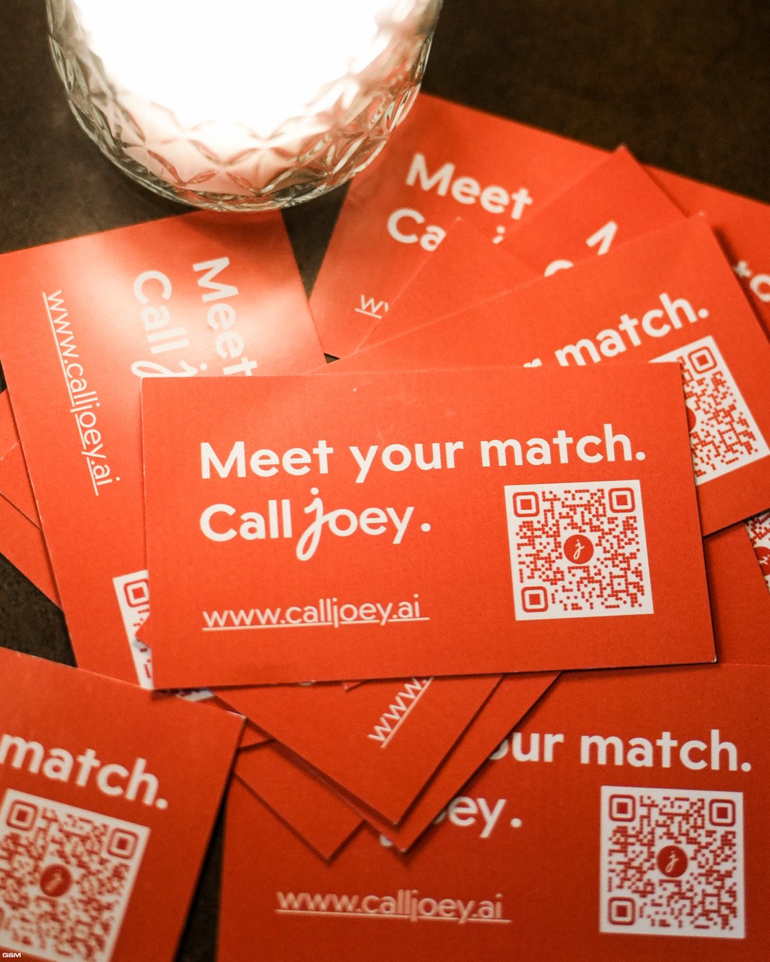 Orange Joey cards that read 'Meet your match. Call Joey.'